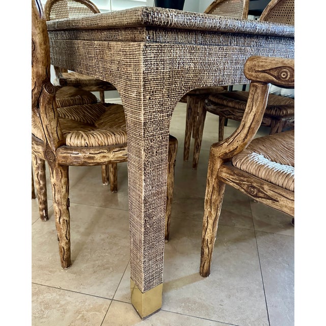 Harrison Van Horn Rare 1970s Harrison Van Horn Grasscloth Dining Table – Natural Brown With 2 Leaves For Sale - Image 4 of 12