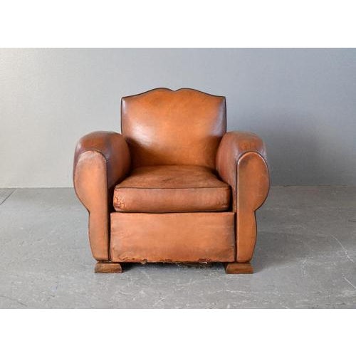 Art Deco French Moustache Backed Leather Armchair, 1920s For Sale - Image 9 of 16