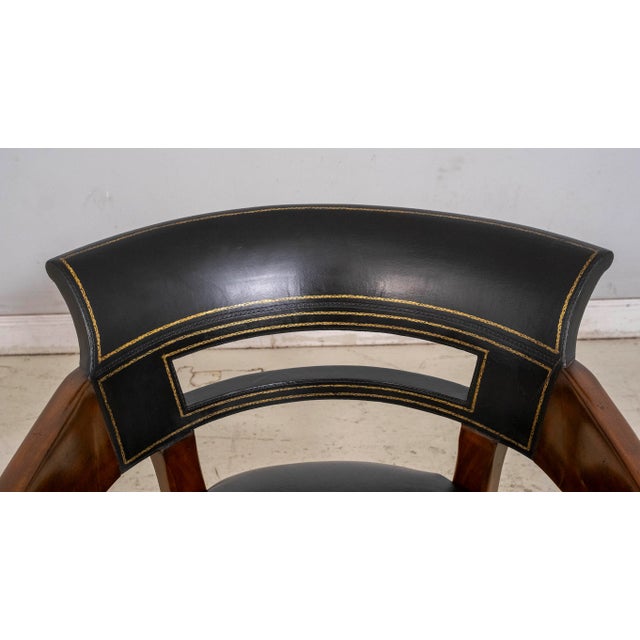 1980s Maitland Smith Set of 4 Empire Style Barrel Back Leather Club Chairs For Sale In Philadelphia - Image 6 of 18