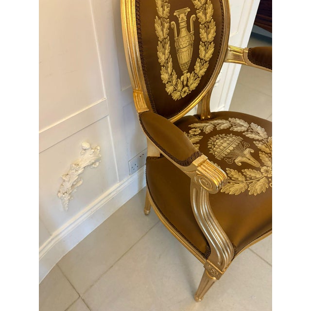 Large Vintage Louis XVI Style Giltwood Dining Chairs with Silk Damask Upholstery, 1940, Set of 42 For Sale - Image 13 of 18