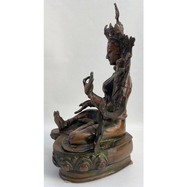 Modern Large Bronze Sitting Green Tara Tibetan Buddha For Sale - Image 3 of 6