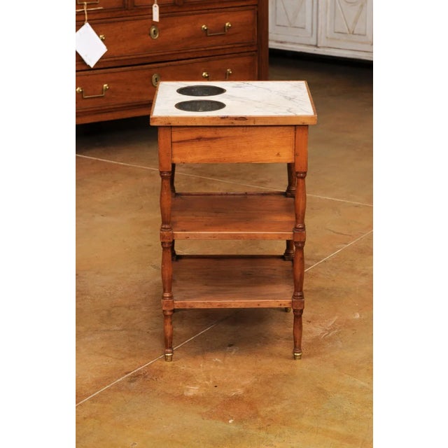 Wood French 1890s Cherry Rafraichissoire Wine Table with White Vined Marble Top For Sale - Image 7 of 12