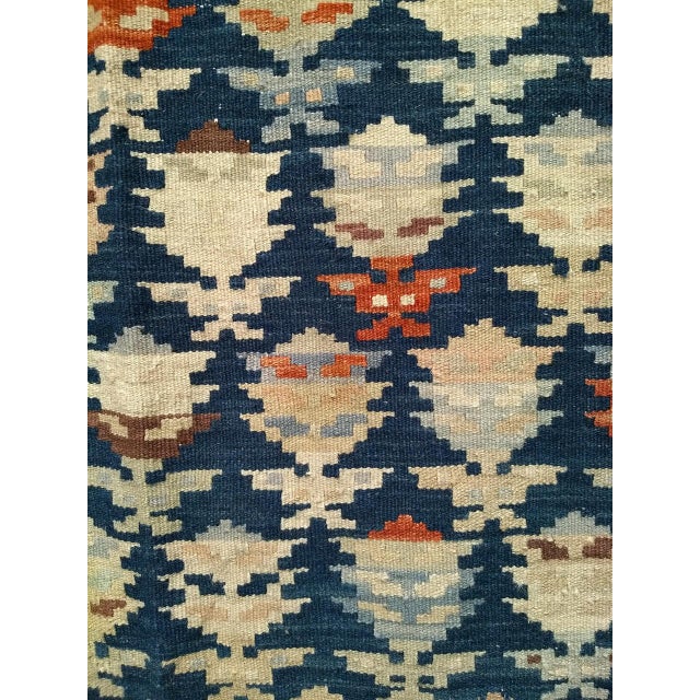 Navy Blue Vintage Kurdish Kilim Rug, Hand-Woven All-Over Paisley Pattern, Blue & Brick, 6x9 For Sale - Image 8 of 13
