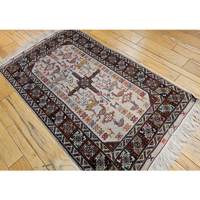 Vintage Persian Qashqai Tribal Area Rug, Hand-Knotted Wool, Animal Motifs, 4x6, Tan & Brown For Sale - Image 4 of 14