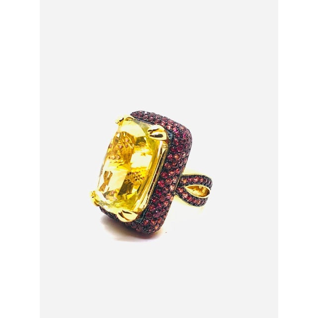 Gemstone Bochic “Orient” Vintage Natural Ruby & Lemon Quartz Ring Set In 18 K Gold & Silver For Sale - Image 7 of 9