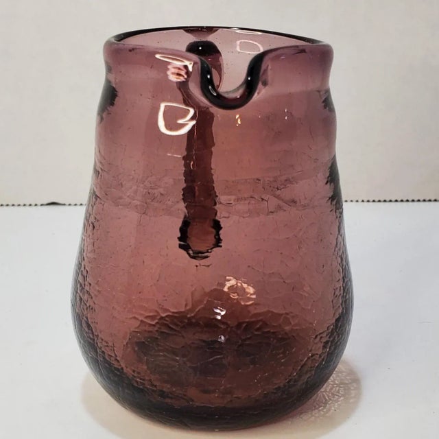 Pilgrim Art Mid Century Pilgrim Amethyst Crackle Glass Pitcher For Sale - Image 4 of 7
