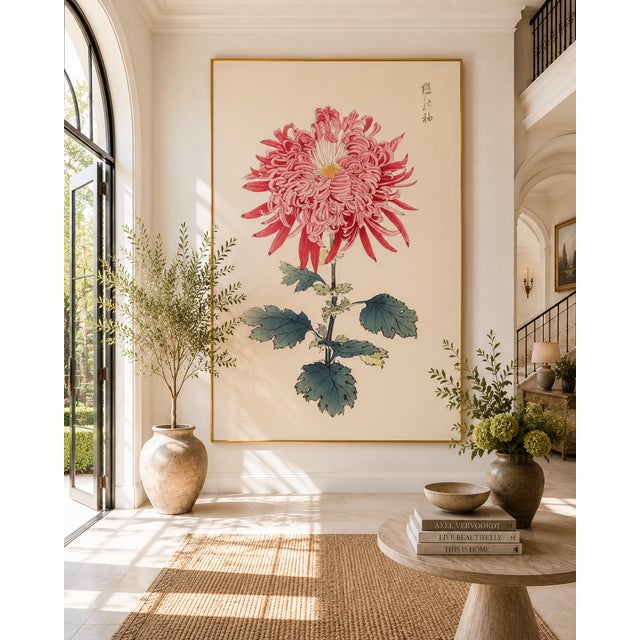 Paper Pink Chrysanthemum by Hasegawa, Vintage Japanese Botanical Art Print, 20" X 30" For Sale - Image 7 of 9