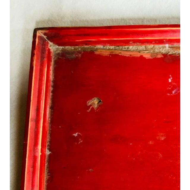 19th Century Chinese Elmwood Red Lacquer Tea Tray For Sale - Image 4 of 12