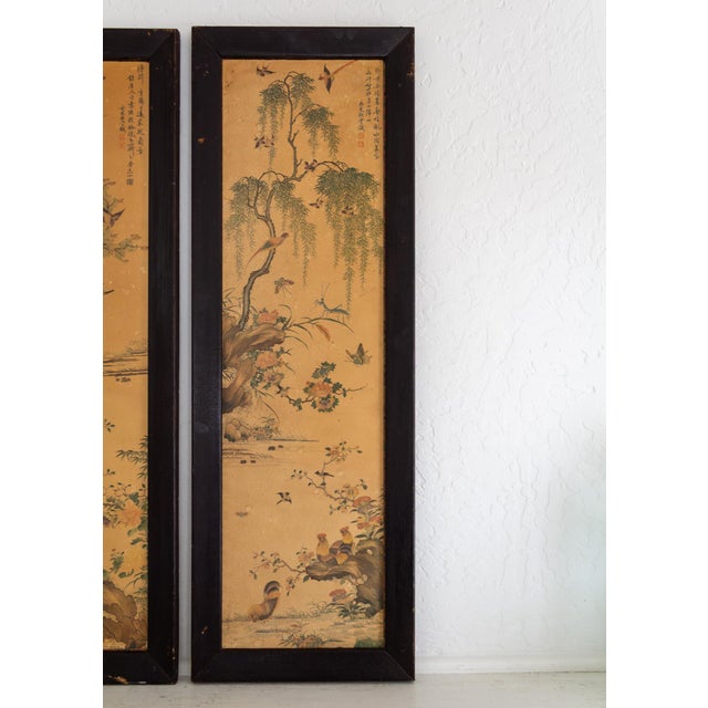 Chinoiserie Pair of 1960s Chinoiserie Printed Panels on Wood With Asian Bird Motif For Sale - Image 3 of 14