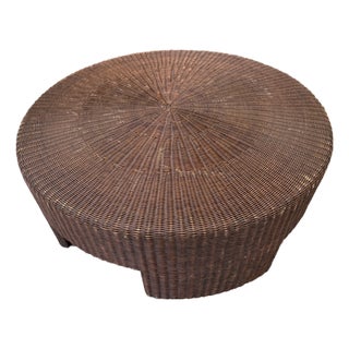 1980s Rattan Wicker Coffee Table For Sale