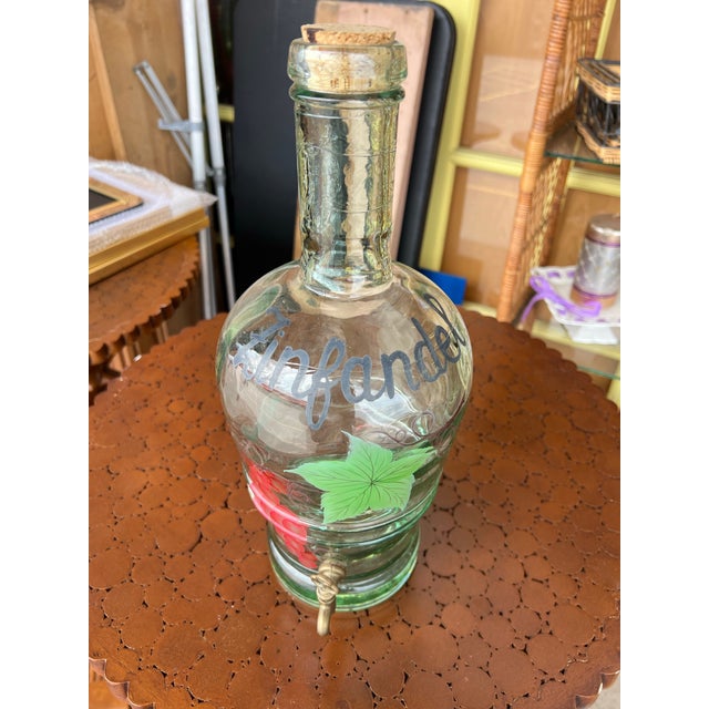 Farmhouse Hand Painted Blown Glass Zinfadel Wine Decanter/ Dispenser For Sale - Image 3 of 7