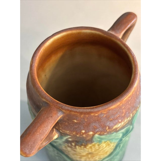 Asparagus Antique Roseville Sunny Farm Sunflower Art Deco Pottery Flower Garden Home Vase For Sale - Image 8 of 12