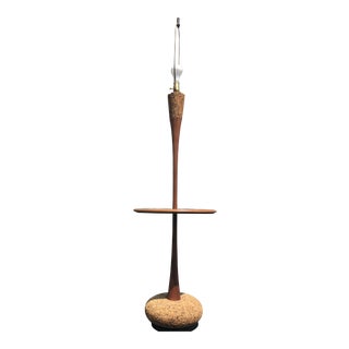 1970s Mid-Century Modern Walnut Floor Lamp With Side Table by Laurel For Sale