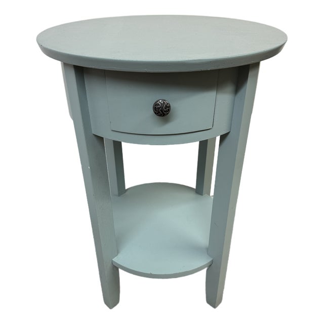 Transitional Aque Side Table With Drawer For Sale