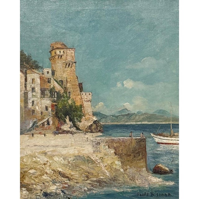 Beaux-Arts Framed Oil Painting on Canvas by Paule Bisman (1897-1973) 'Adriatic Coastline' For Sale - Image 3 of 16