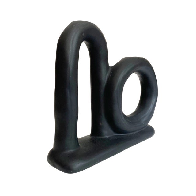 Contemporary Modern Matte Black Ceramic Looped Bud Vase For Sale - Image 3 of 5