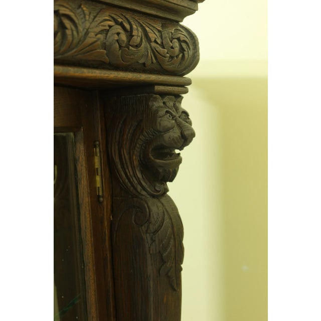 Antique Victorian Oak Lion Carved Bow Front China Cabinet For Sale - Image 10 of 12