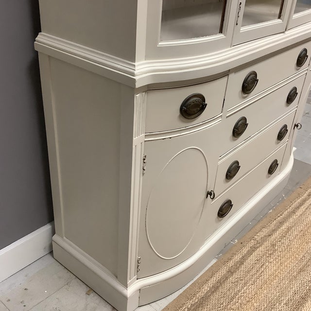 Painted Canvas Off White Wood China Cabinet Drexel Floral Bird Wallpaper Backing For Sale - Image 11 of 12