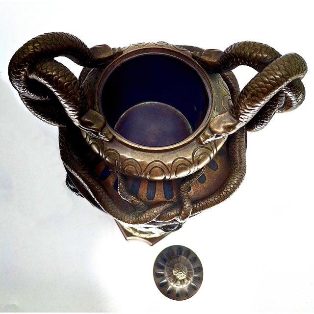 Metal Pair of Late 19th-Century Bronze Lidded Urns For Sale - Image 7 of 8