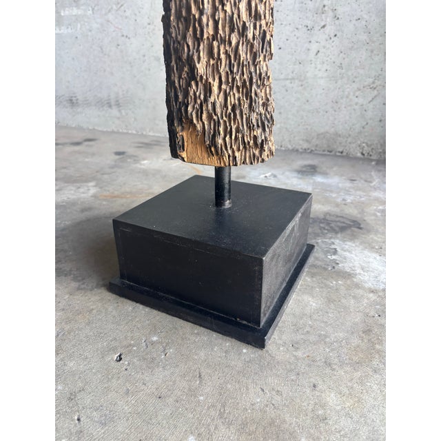 Sculpture Materials Vintage Coastal Oyster Worn Cedar Poles on Black Bases, Pair For Sale - Image 7 of 7
