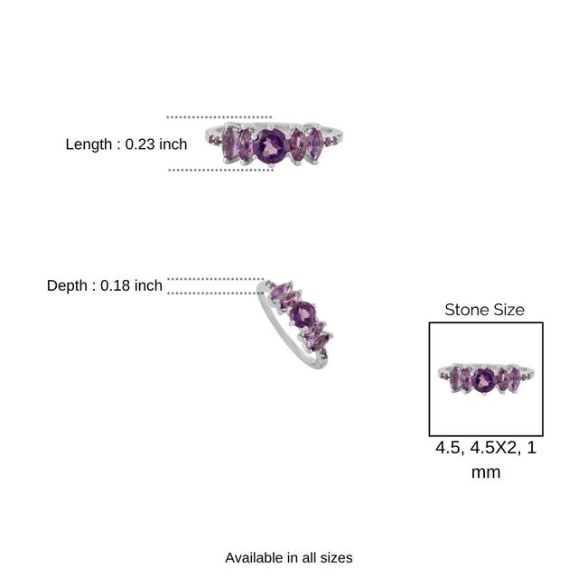 Timeless Round Centerpiece Five-Stone Amethyst Pure 925 Silver Ring - Size 7.5 For Sale - Image 9 of 10