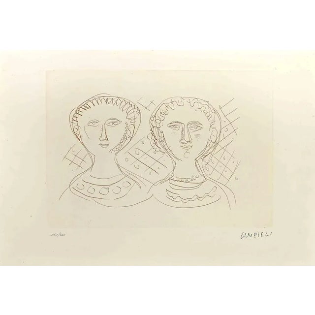 Two faces of Women is a print realized by Massimo Campigli in the 1965. Etching on paper. The artwork is signed on plate...