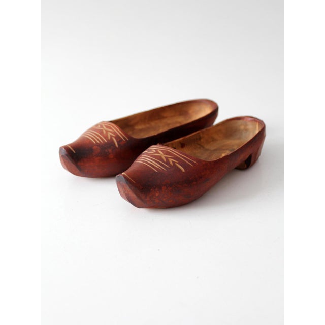 Mid 20th Century Vintage Folk Art Carved Wood Clogs For Sale - Image 5 of 12
