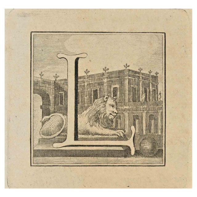 Luigi Vanvitelli, Letter of the Alphabet L, Etching, 18th Century For Sale