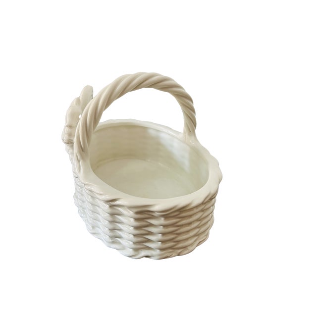 Vintage Italian White Ceramic Squirrel Basket Bowl – Handcrafted Stoneware Candy Dish For Sale - Image 6 of 8