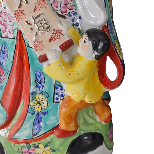 Red Vintage Chinese Porcelain Sanxing Fu Lu Shou Statues, Feng Shui Gods of Fortune and Longevity, Set of 3 For Sale - Image 8 of 13