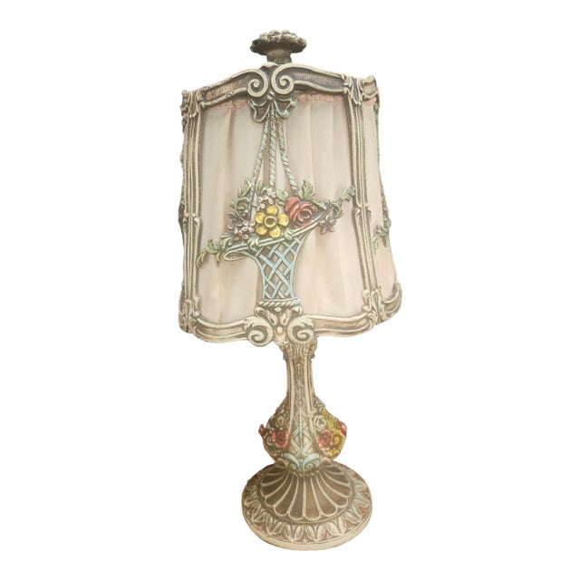 Hand Painted Filigree 1920 Antique Boudoir Lamp For Sale