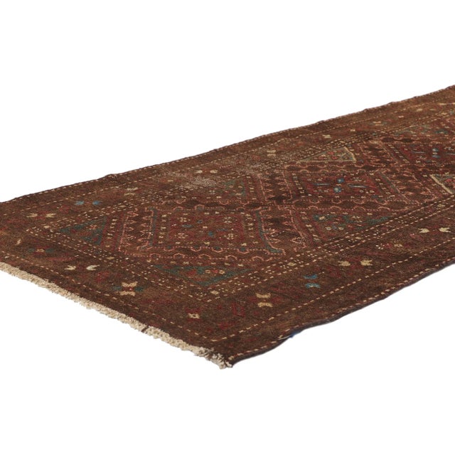 53746 Antique Persian Malayer Rug, 03'00 x 06'10. Dark and moody meets rugged beauty in this hand knotted wool antique...