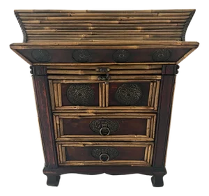 Pagoda Pencil Reed Bamboo Chest With Drawers