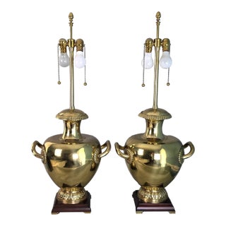 Vintage Marbro Polished Brass "Hydria" Table Lamps Dual Light a Pair For Sale