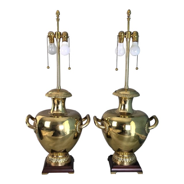 Vintage Marbro Polished Brass "Hydria" Table Lamps Dual Light a Pair For Sale