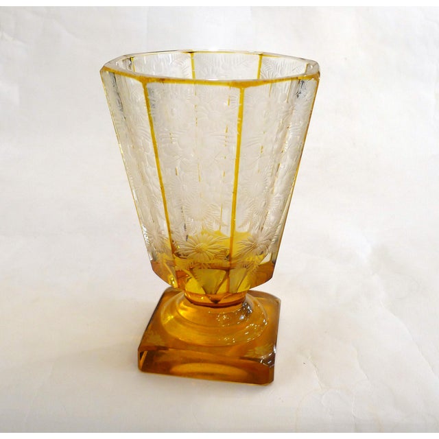 Boho Chic Art Deco Vase with Floral Motif in Glass, 1920s For Sale - Image 3 of 16