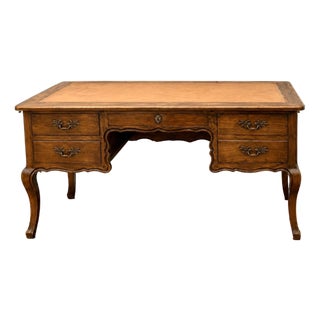 Large French Fruitwood Desk W/Leather Top For Sale