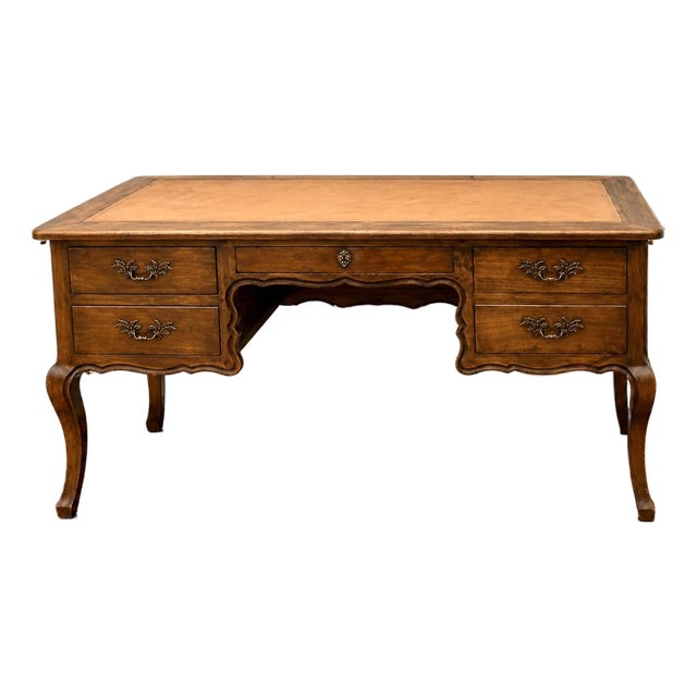 Large French Fruitwood Desk W/Leather Top For Sale