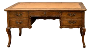Large French Fruitwood Desk W/Leather Top