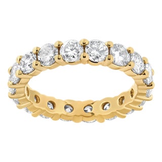 14K Yellow Gold 3.00 Cttw Shared Prong Set Round Cut Diamond Eternity Band (J-K Color, VS1-VS2 Clarity) - Ring Size 6 For Sale
