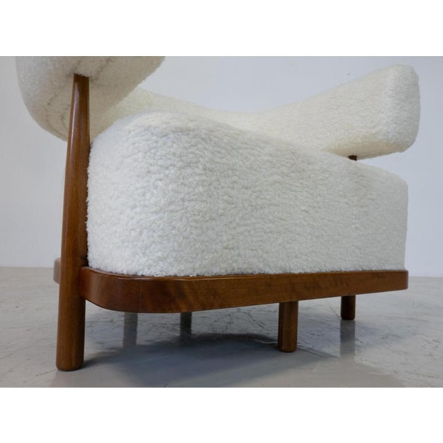 Set of Italian Armchairs in Wood and White Boucle Fabric For Sale - Image 4 of 6
