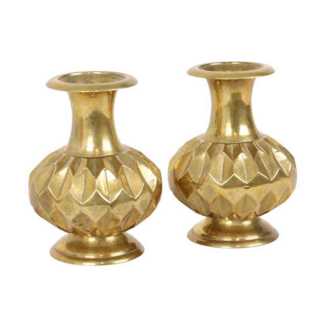 Brass Vases with Geometric Design, Set of 2 For Sale - Image 14 of 14