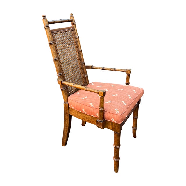 Mid 20th Century Faux Bamboo Cane Armchair with Dragonfly Motif Chairish