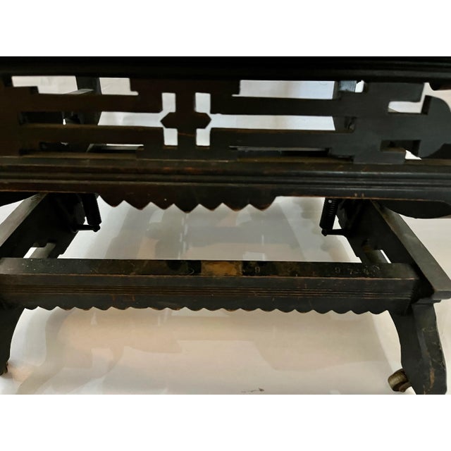 Early 20th Century Vintage Eastlake Design Ebonized Rocking Chair With Cane Seat and a Newly Constructed Padded Fabric Back and Cushion For Sale - Image 9 of 10