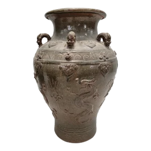 Antique Decorated Brown-Glazed Mataban Jar Vase