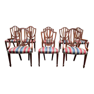 Late 20th Century Baker History Charleston Set of 8 Solid Mahogany Shield Back Dining Chairs