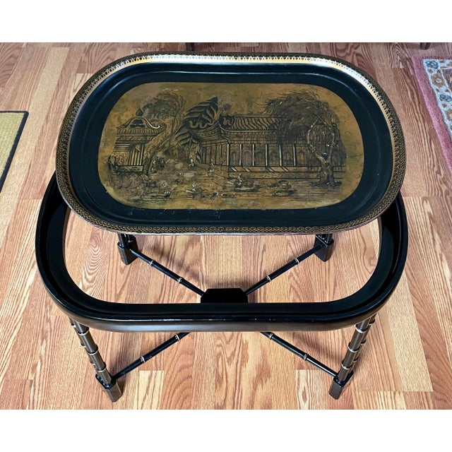 19th C. French Tole Chinoiserie Faux Bamboo Tray Cocktail Table Chairish