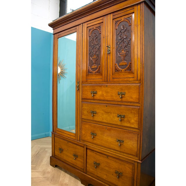 Antique Edwardian Walnut Compact Combination Wardrobe, 1900s For Sale - Image 4 of 9