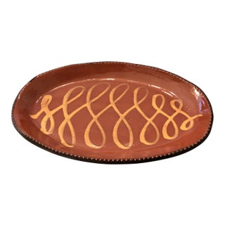 Redware Platter With Yellow Slip and Pie Crust Edge For Sale