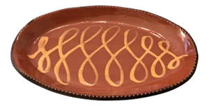 Redware Platter With Yellow Slip and Pie Crust Edge